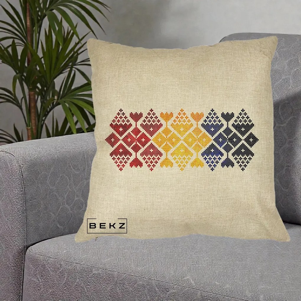 Perna Personalizata Motiv Tricolor Romanesc Broderie, 40x40 cm, Crem, Husa Detasabila, Perna Inclusa, BEKZ®