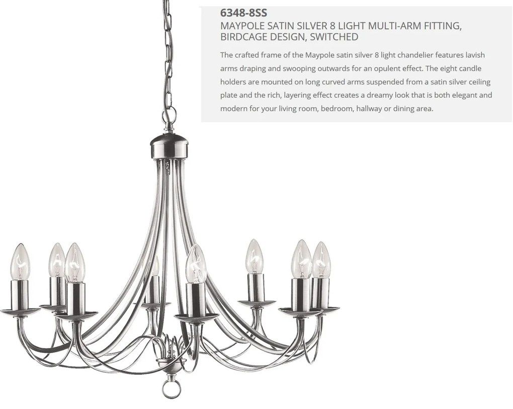 Candelabru traditional stil clasic Maypole argintiu 8L 6348-8SS SRT
