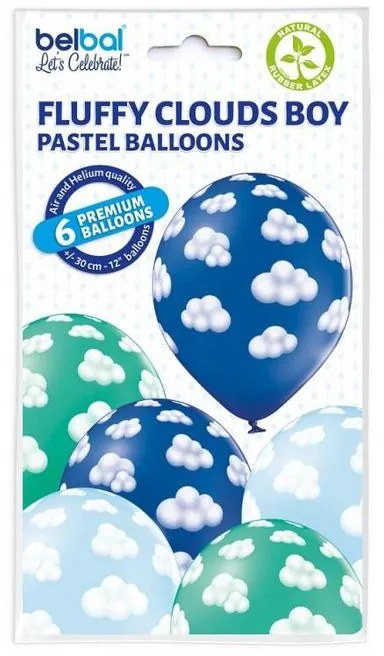 Bebe Fluffy Clouds Boy, Set de baloane, 6 buc, 12 inch (30 cm)