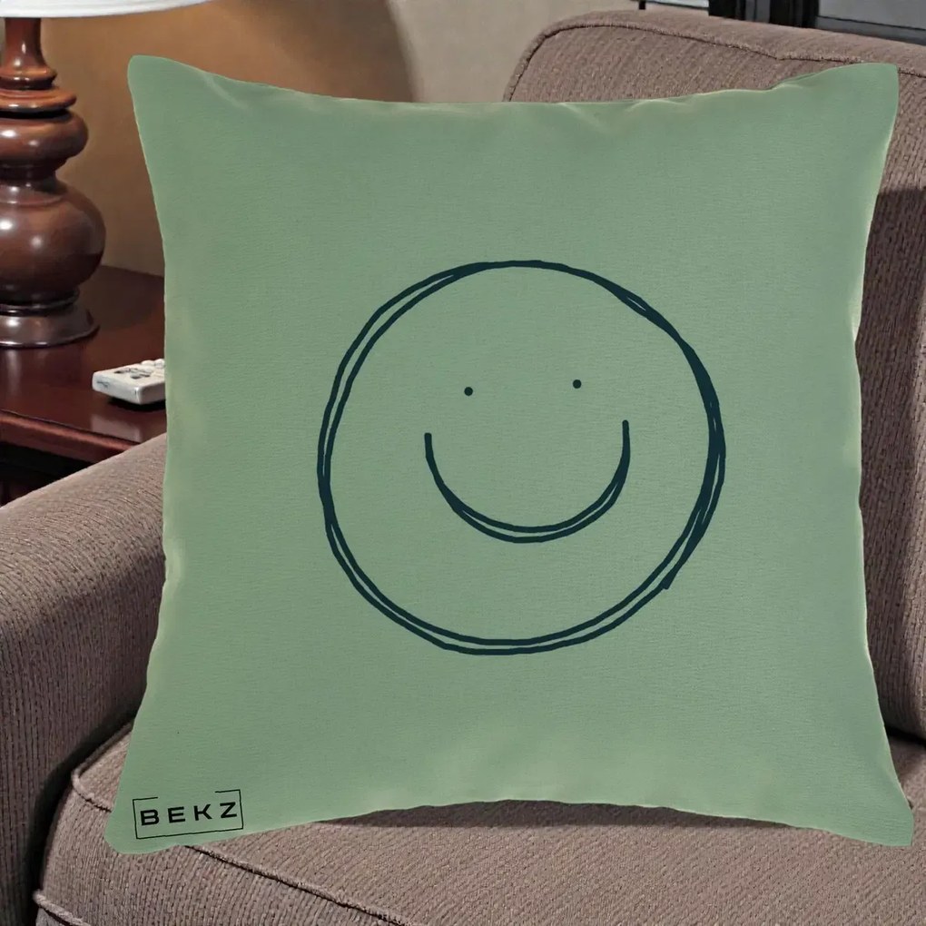 Perna Decorativa Smile Desen Minimalist, 40x40 cm, Verde, Husa Detasabila, Perna Inclusa, BEKZ®