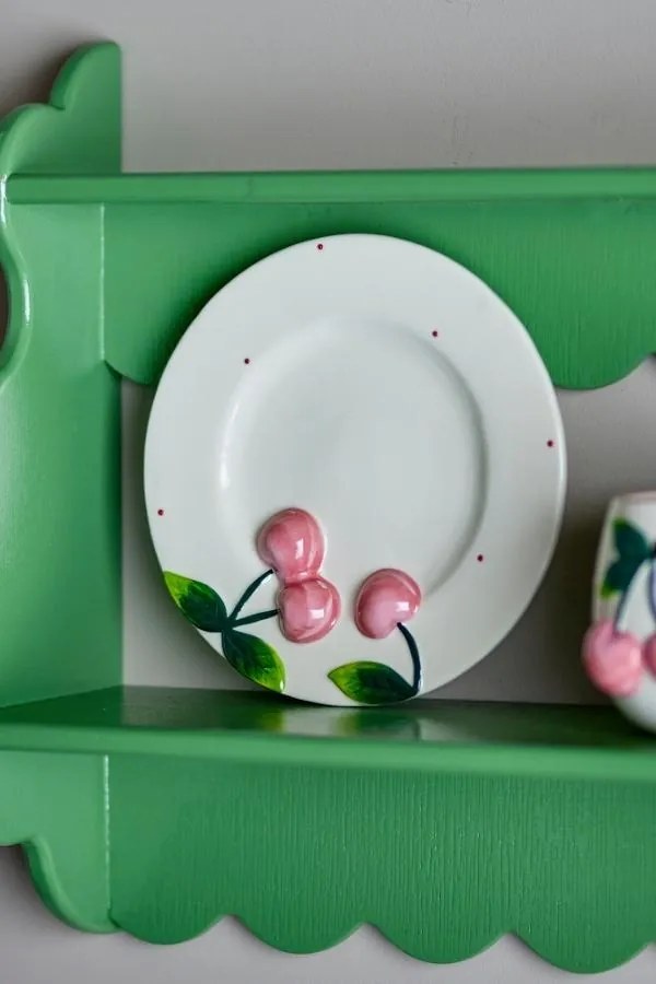 Farfurie din ceramică cu cireșe sculptate, D20,5×H3 cm, roz, „Berrie"