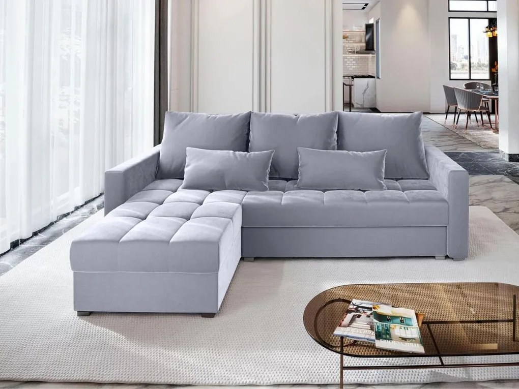Canapea coltar extensibil ZENOVA 220 x 140 cm, reversibila – gri deschis