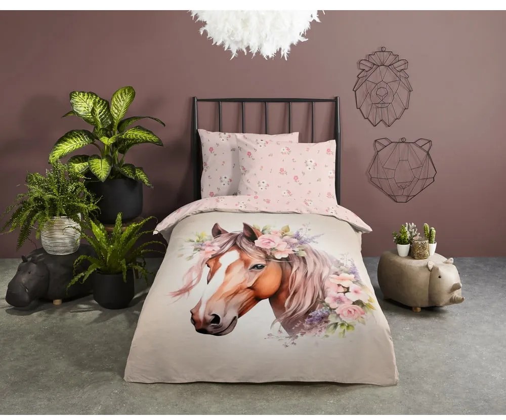 Lenjerie de pat pentru copii roz-maro din bumbac pentru pat de o persoană 140x200 cm Avera – Good Morning