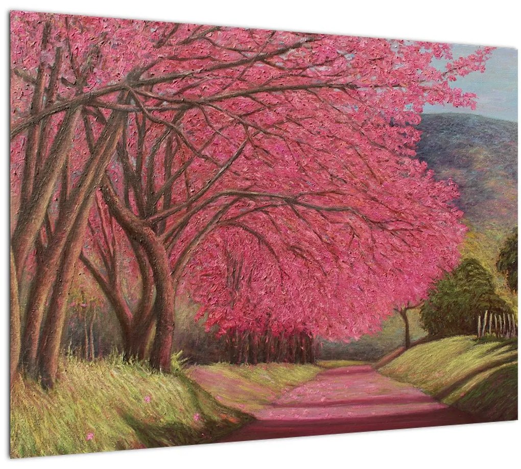 Tablou pe sticlă cu copaci înfloriți (70x50 cm)