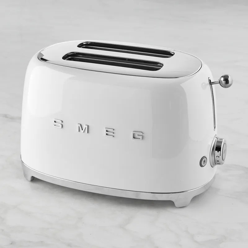 Prajitor de paine SMEG 50's Style TSF01WHEU, 950 W, 2 felii, 6 trepte, Tava pentru firimituri, Cablu integrat, Otel inoxidabil, Alb