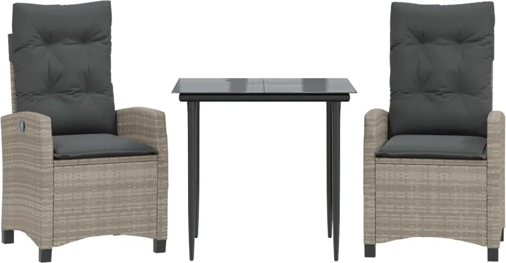 vidaXL Set mobilier de grădină cu perne, 3 piese,gri deschis,poliratan