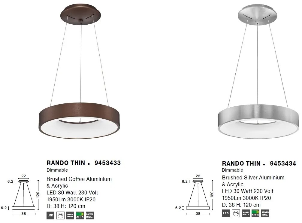 Lustra LED design modern circular RANDO THIN cafenie 3000K NVL-9453433