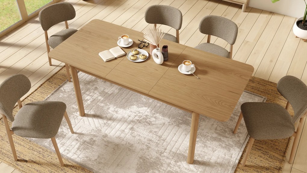 MAZZONI EXPORT ALMO Maro Taupe (material Monza 40)/cadru stejar lăcuit - SCAUN DIN LEMN BOUCLÉ PENTRU SALON SUFRAGERIE BUCĂTĂRIE RETRO