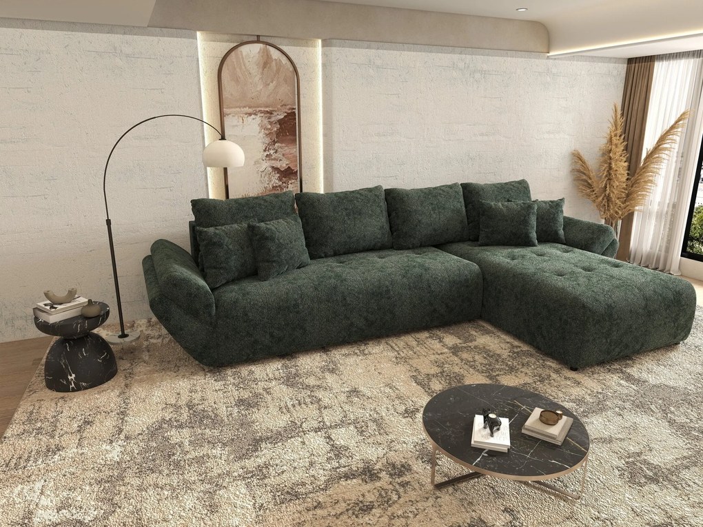 Colțar extensibil dumonde cu ladă de depozitare si sezut confortabil din spuma high-density, Berlin XL Euphoria Green 350x185 cm II