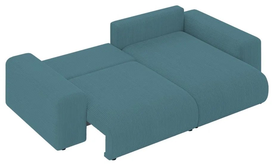 Colțar turcoaz extensibil, cu spațiu de depozitare, cu tapițerie din catifea reiată Luma – Ropez