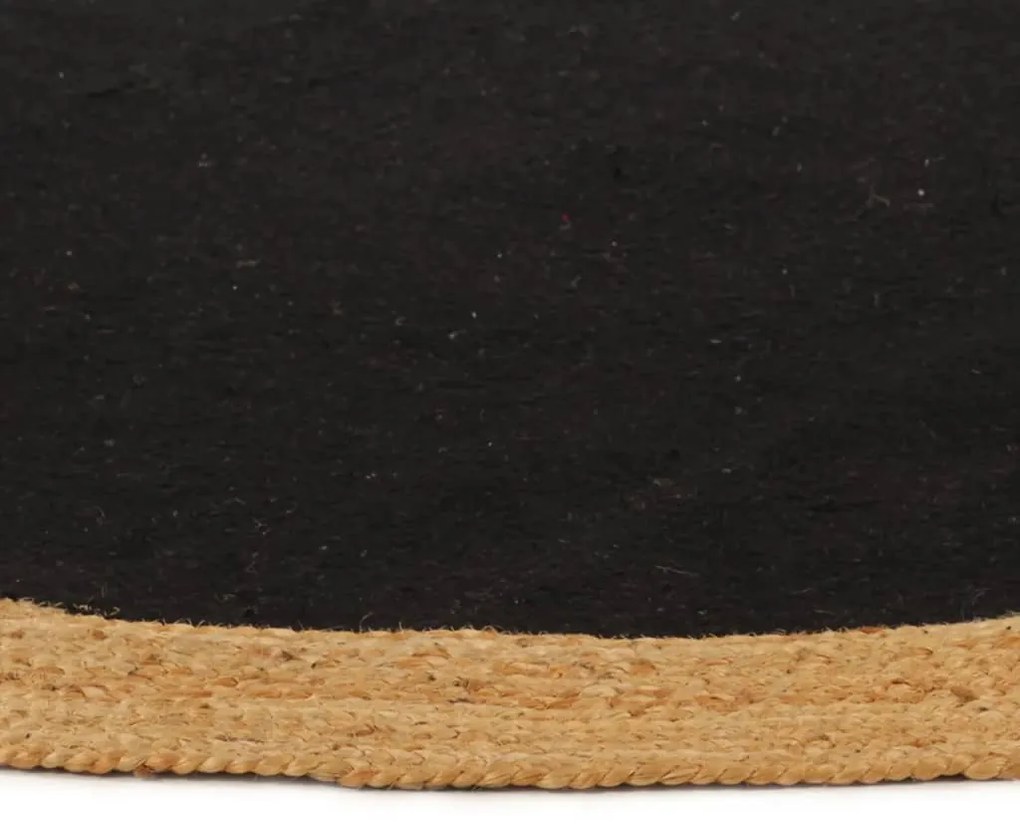 Covor impletit, negru si natural, 90 cm, iuta si bumbac, rotund Negru, 90 cm
