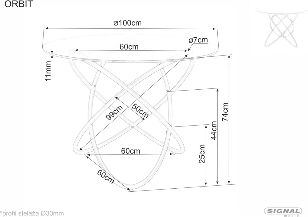 Masa Orbit transparent/auriu ø100 cm
