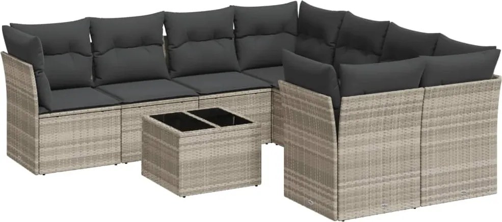 vidaXL Set canapele de grădină cu perne, 9 piese gri deschis poliratan