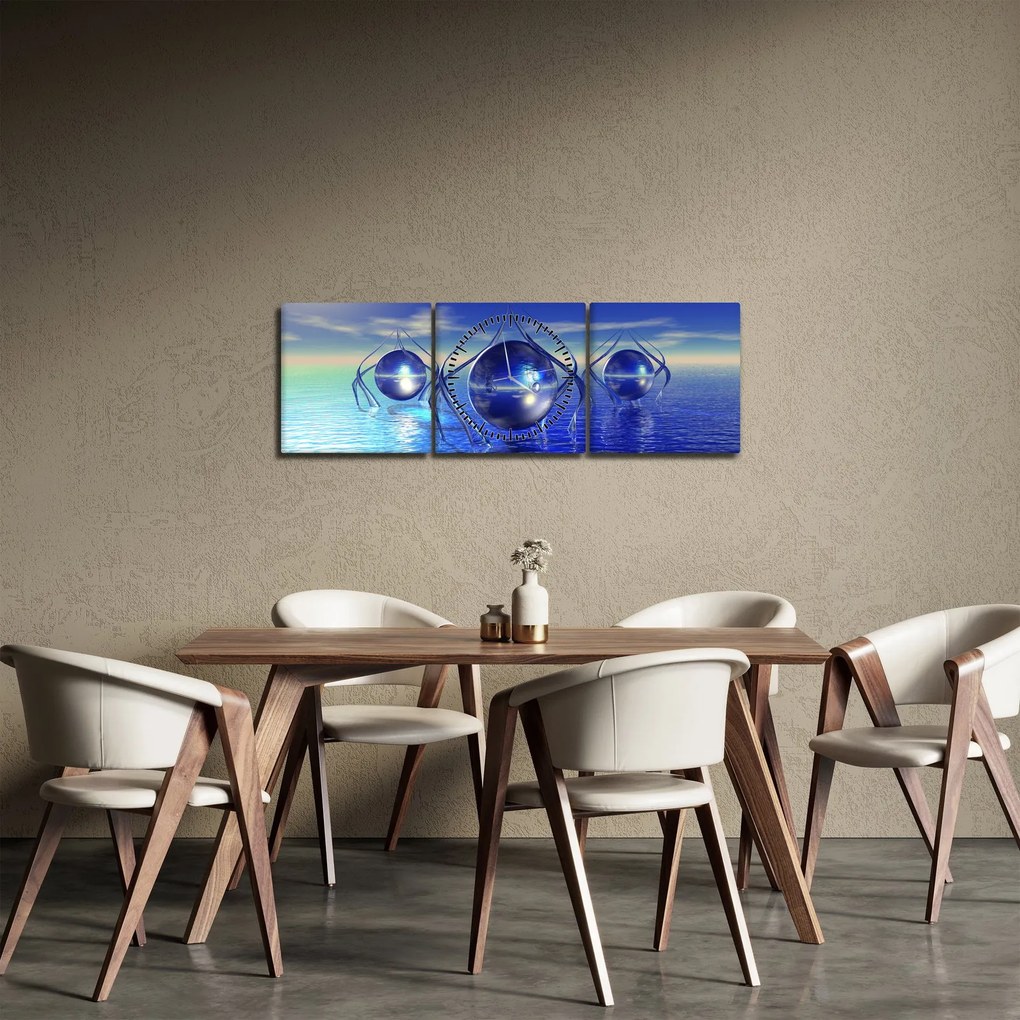 Tablou cu abstracție - apa (cu ceas) (90x30 cm)