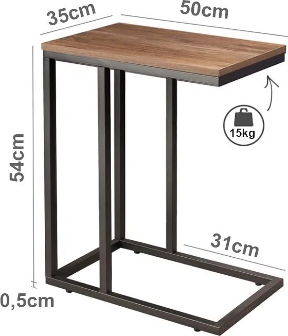 Masuta laterala GLINT cu decor de nuc, neagra