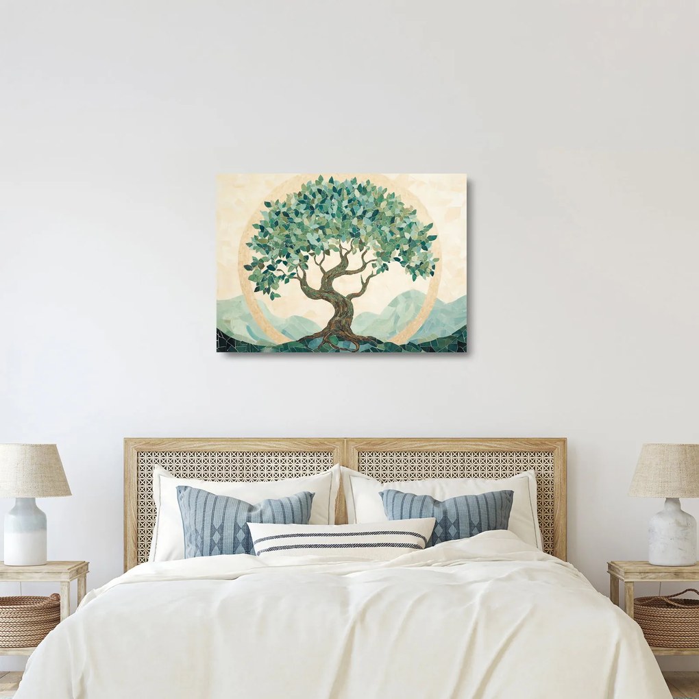 Tablou pe sticlă – Mozaic elegant cu arbore (70x50 cm)