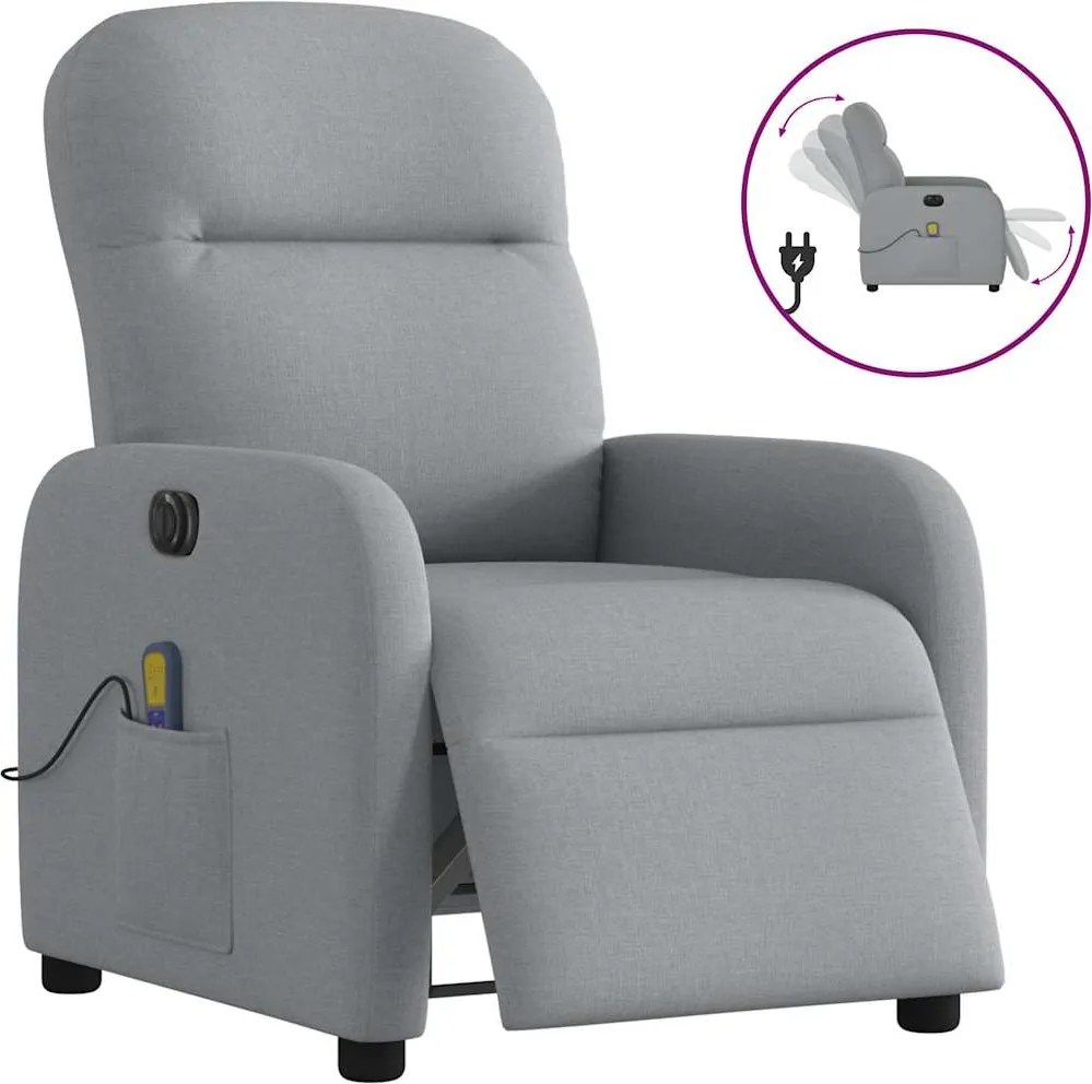 vidaXL Fotoliu electric de masaj rabatabil, gri deschis, microfibră