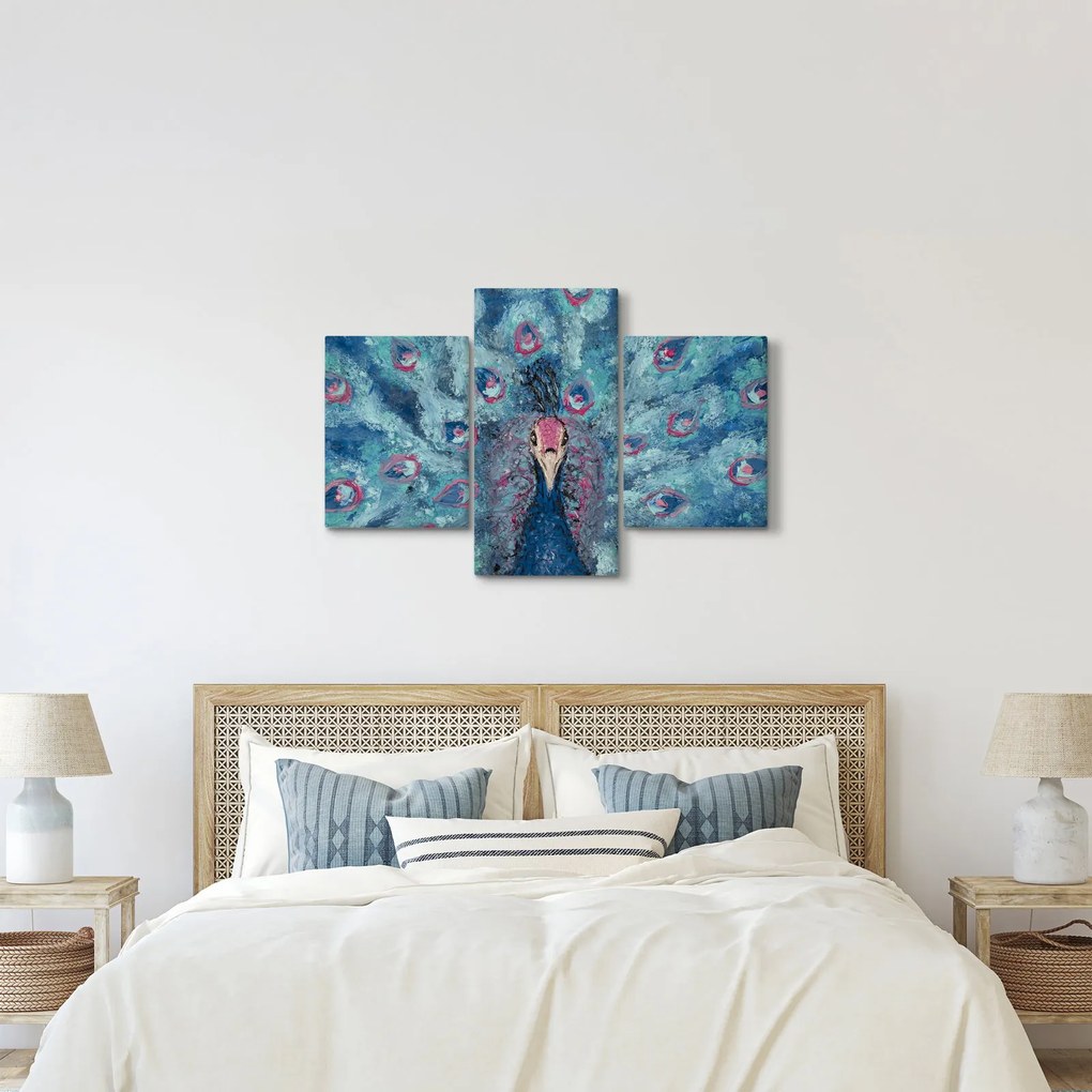 Tablou cu păun pictat (90x60 cm)