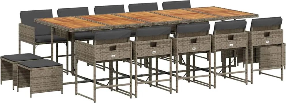 vidaXL Set mobilier de grădină cu perne, 15 piese, gri, poliratan