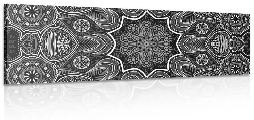 Tablou Mandala indiană cu model floral în design alb-negru