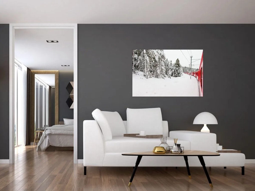 Tablou - Tren într-un peisaj înzăpezit (90x60 cm)
