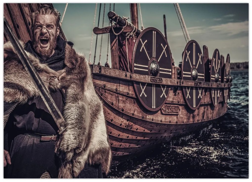 Tablou pe sticlă - Războinic viking (70x50 cm)