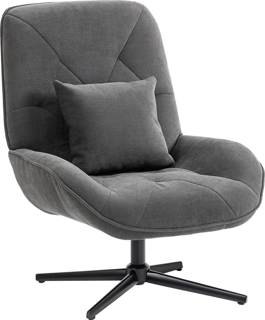 HOMCOM Scaun de accent rotativ, fotoliu tapițat din chenille cu pernă lombară, spătar înalt, șezut adânc, gri închis | Aosom Romania