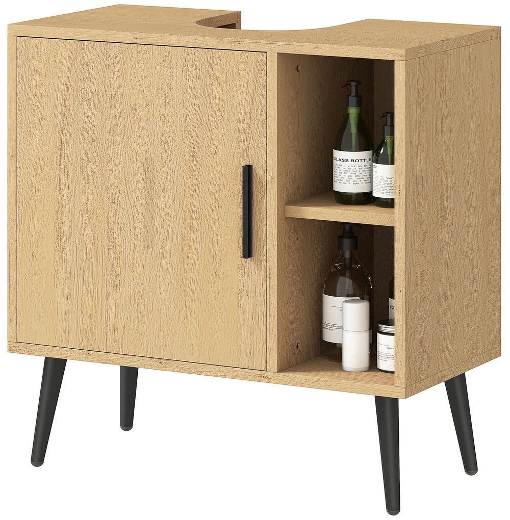 HOMCOM Mobilier sub chiuvetă baie cu ușă cu închidere progresivă și raft reglabil, 60 x 30 x 59,5 cm, stejar | Aosom Romania