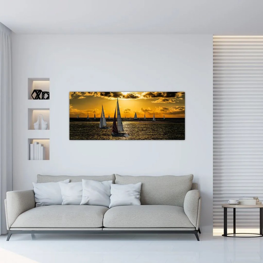 Tablou cu iaht în apus de soare (120x50 cm)