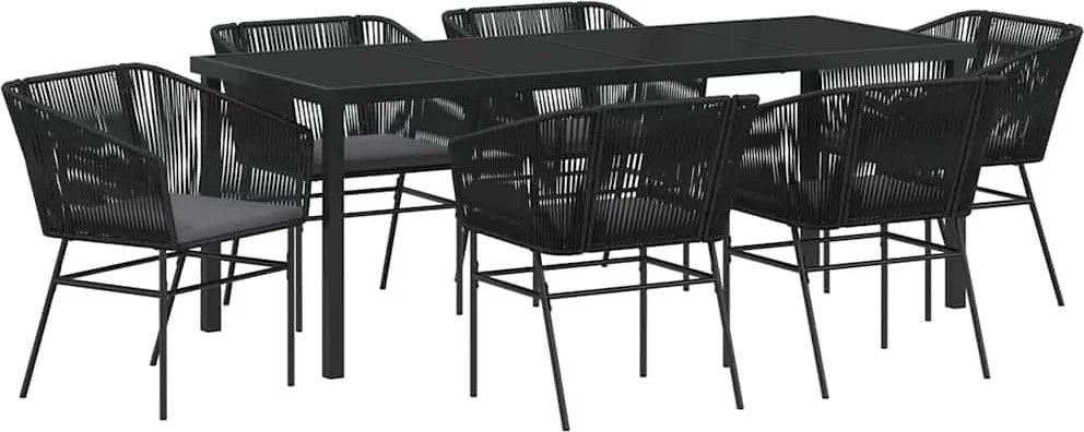 vidaXL Set de masă pentru grădină cu pernă 7 pcs Negru