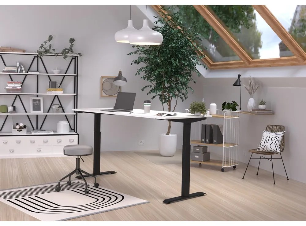Birou cu blat alb cu înălțime ajustabilă electric 80x180 cm Jet – Germania