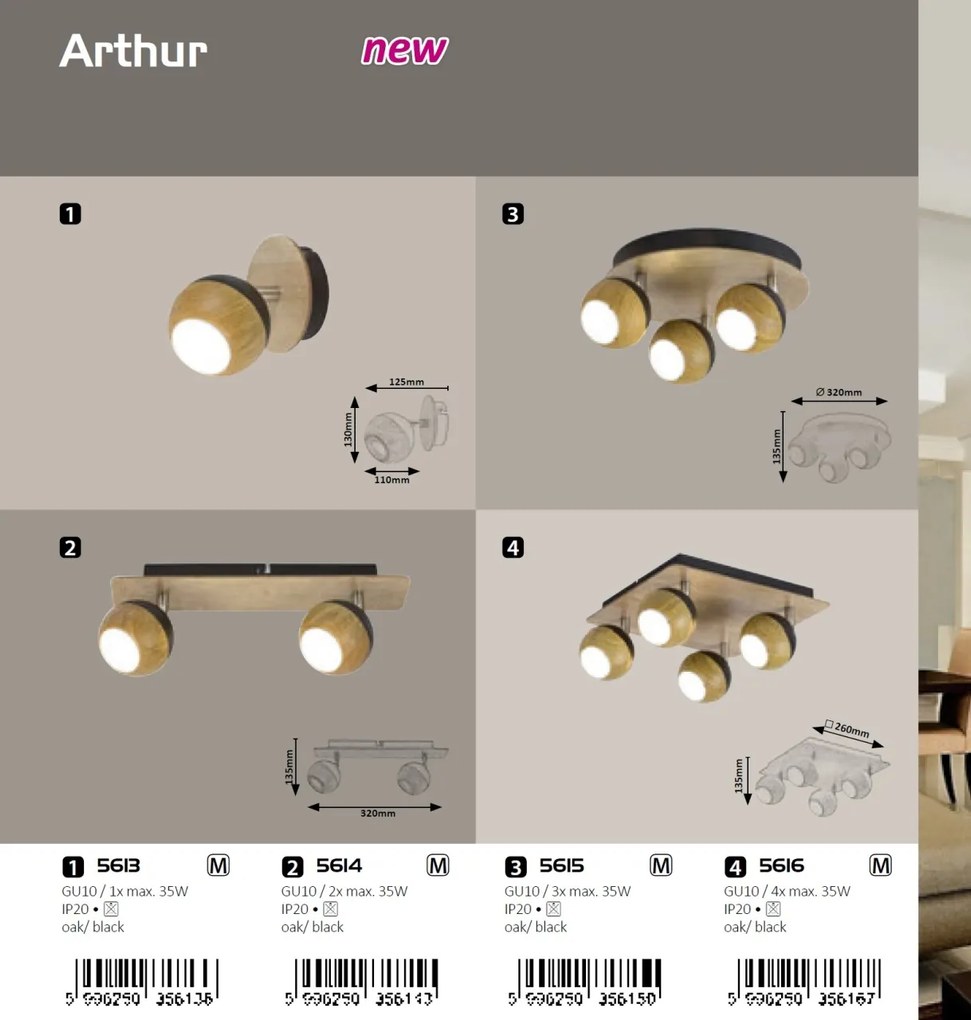 Plafoniera cu 4 spoturi directionabile Arthur 5616 RX