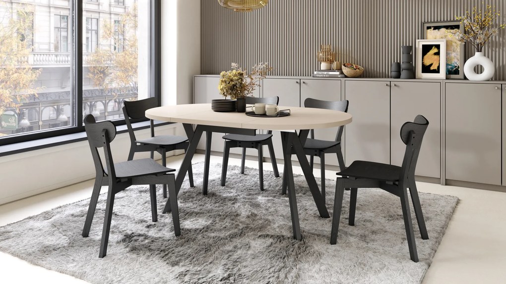 Mazzoni ALMO Bej/picioare negre - MASĂ ROTUNDĂ EXTENSIBILĂ CU PICIOARE ÎN FORMĂ DE Y STIL LOFT PENTRU SALON/SUFRAGERIE