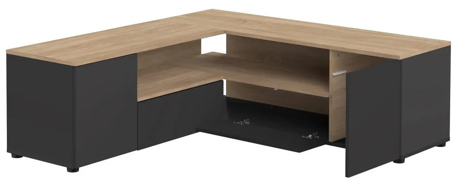 Comodă TV negru-natural cu aspect de lemn de stejar 130x46 cm Angle – TemaHome