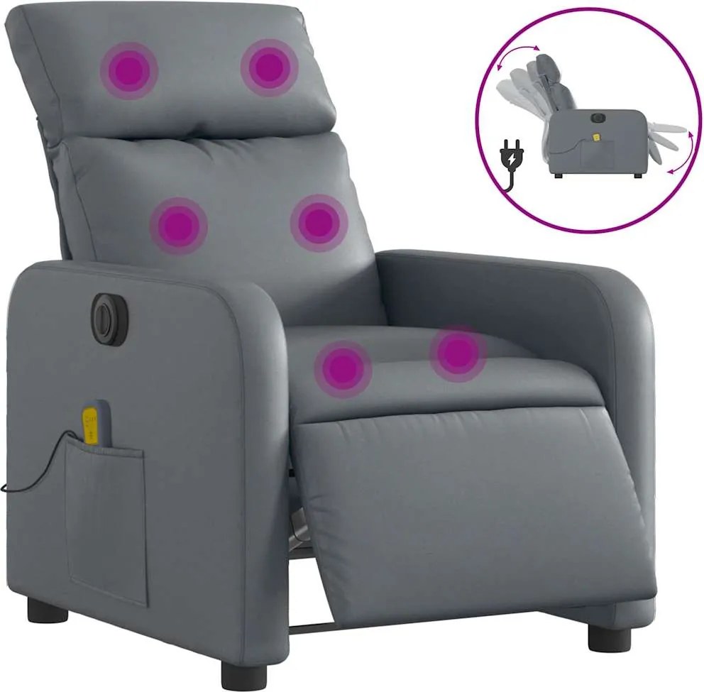 vidaXL Fotoliu de masaj electric rabatabil, gri, piele ecologică