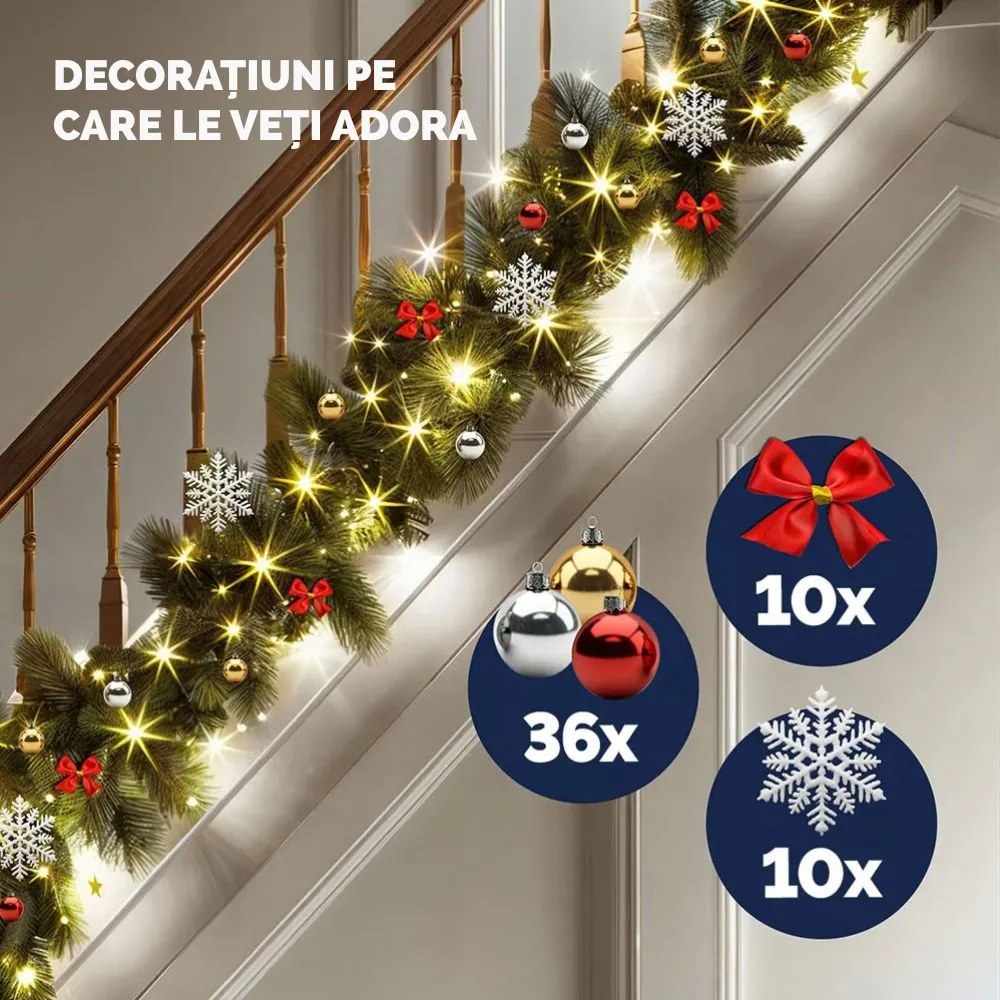 Ghirlandă de Crăciun ANDREA cu iluminare și telecomandă, decorată, 5 m, verde Casaria