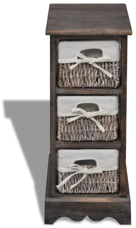 Dulap de depozitare din lemn, 3 cosuri impletite, maro 1, Maro, 25 x 28 x 58 cm, 1