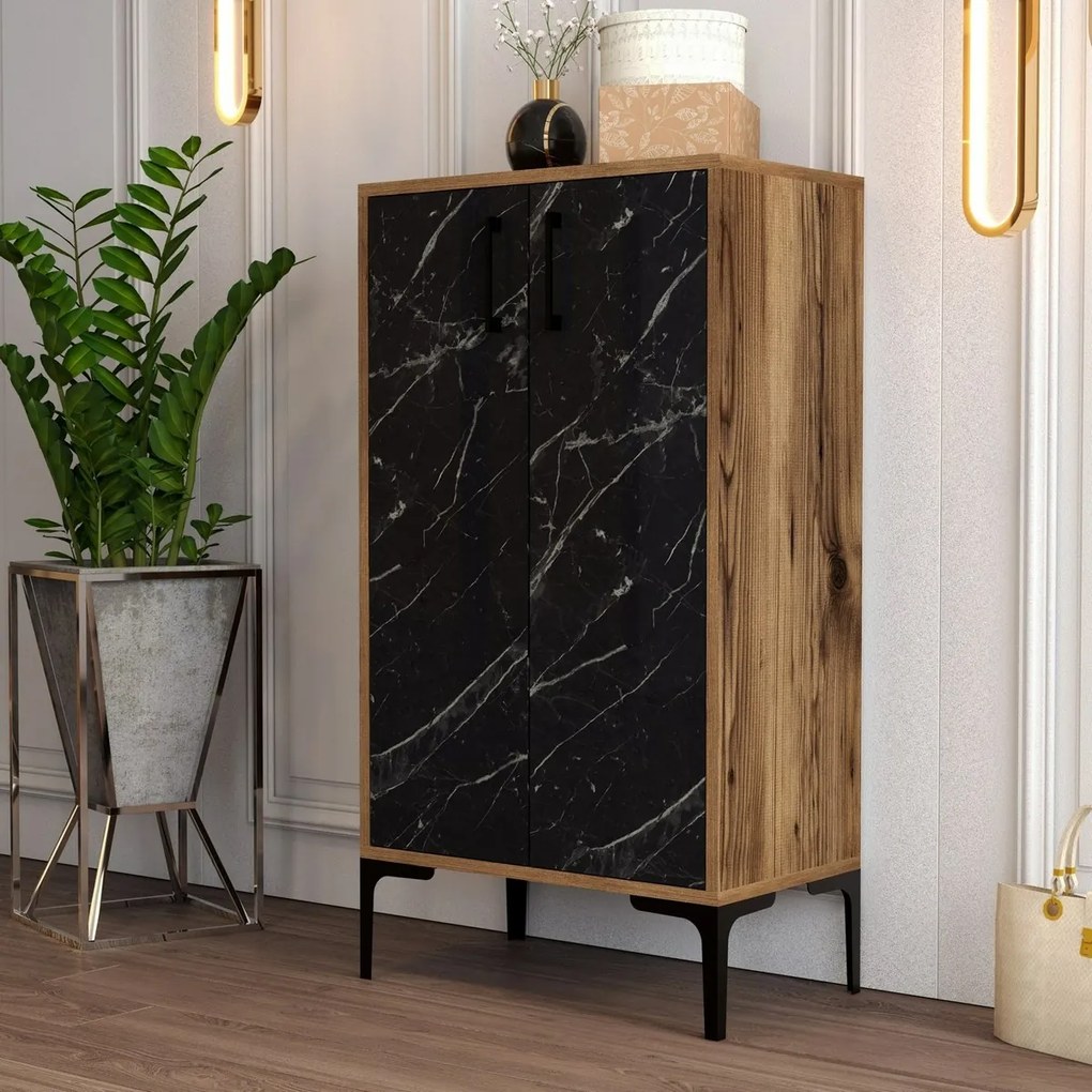 Dulap pentru pantofi Prag Walnut and Black Marble