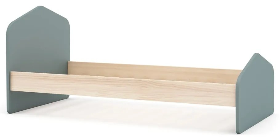 Pat pentru copii în culoare naturală/verde prăfuit cu aspect de lemn de pin cu somieră 90x190 cm Estefania – Marckeric