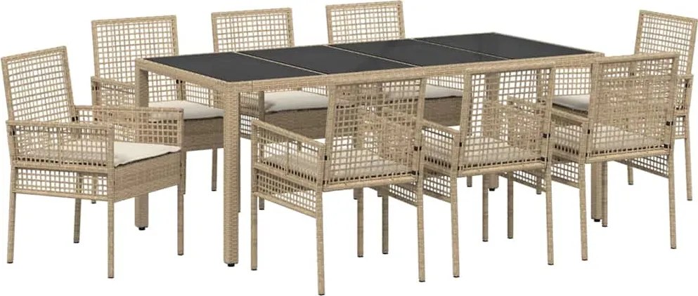 vidaXL Set de masă pentru grădină 9 pcs Bej poliratan