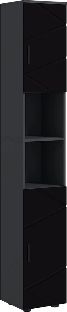 Dulap Baie, Inalt de 183cm cu 2 rafturi deschise si doua dulapuri cu 2 nivele, 30x30x183cm, Negru kleankin | Aosom Romania
