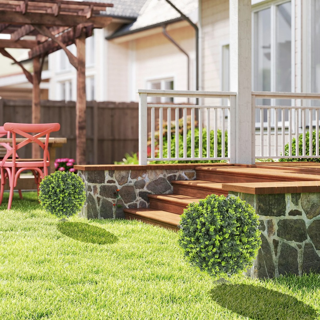 HOMCOM Set 2 Plante Artificiale de Buxus de 40 cm cu Tija Integrată pentru Interior și Exterior, Verde | Aosom Romania