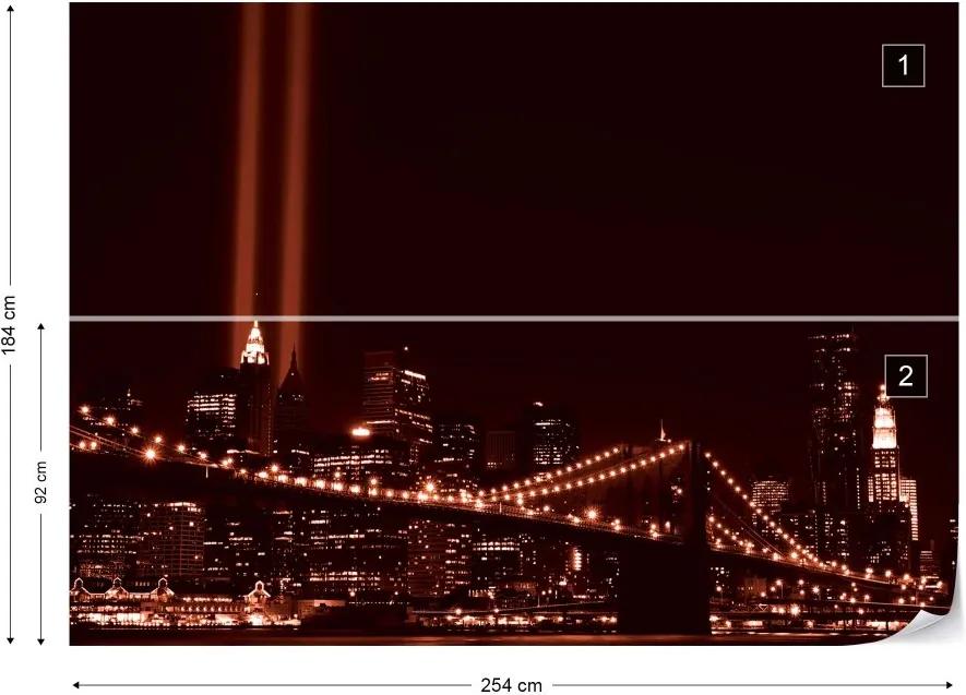 Fototapet GLIX - City Brooklyn Bridge New York Red + adeziv GRATUIT Tapet nețesute - 254x184 cm