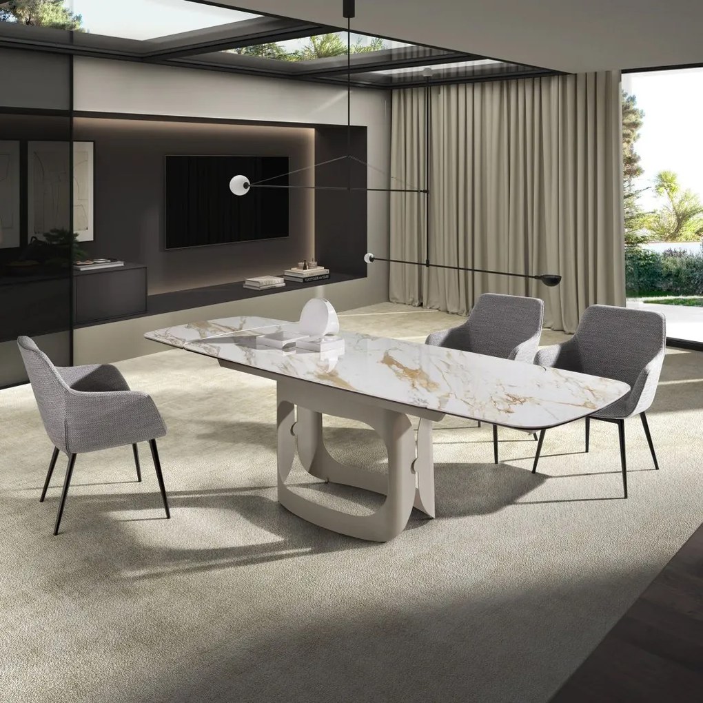 Masa extensibila design LUX Porcelain Marble 180-260cm