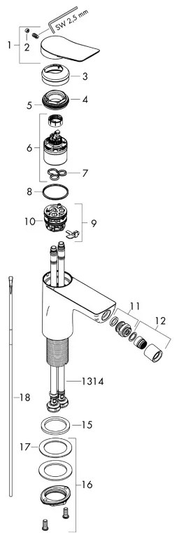 Baterie bideu, Hansgrohe, Vivenis, cu ventil, alb mat