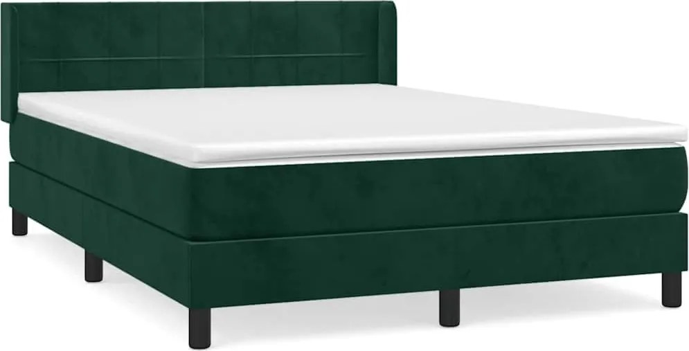 vidaXL Pat box spring cu saltea, verde închis, 140x200 cm, catifea