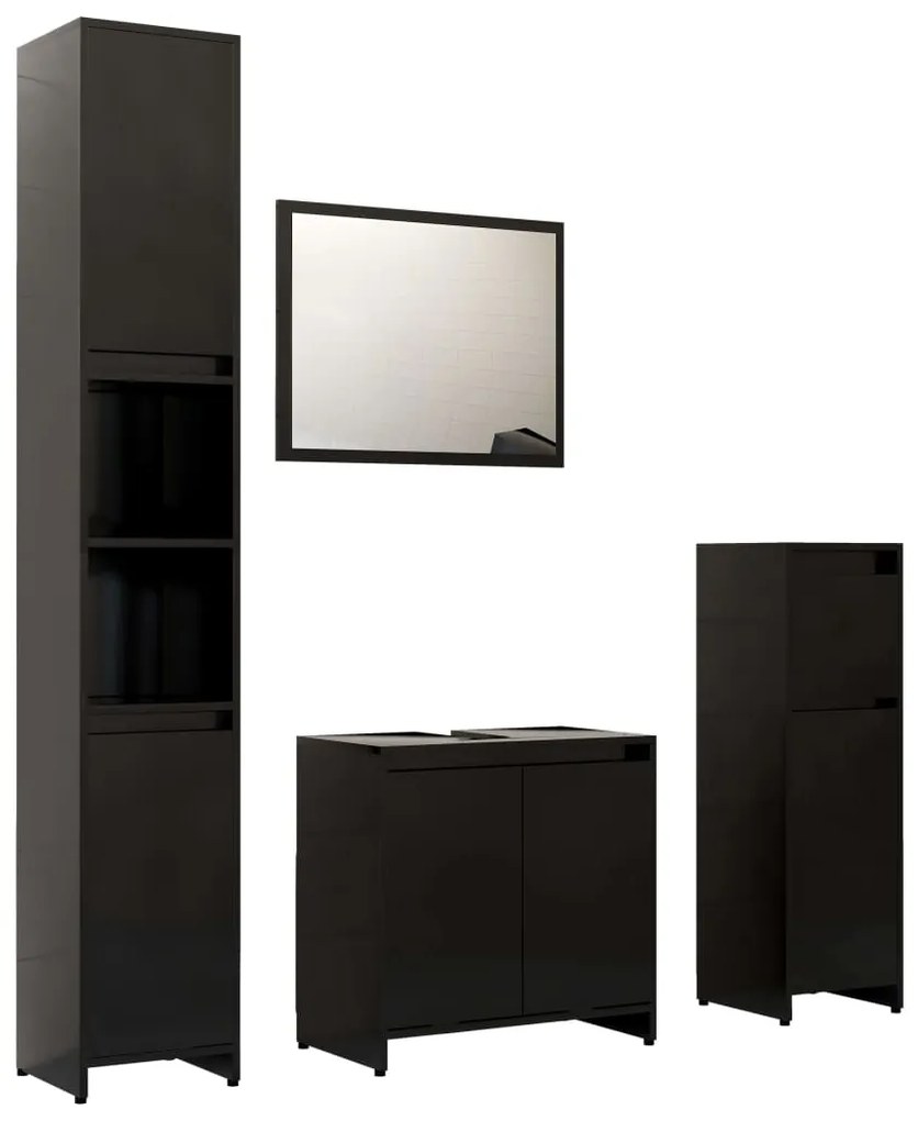Set mobilier de baie, 4 piese, negru, lemn prelucrat