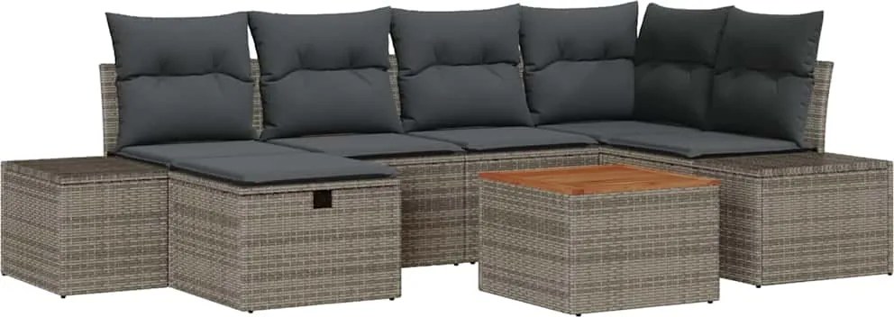 vidaXL Set de canapele pentru grădină cu pernă 7 pcs Gri Rattan poli