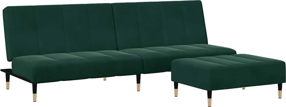 vidaXL Canapea extensibilă cu taburet, 2 locuri, verde închis, catifea
