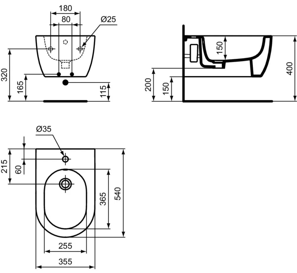 Bideu suspendat Ideal Standard Blend Curve alb lucios